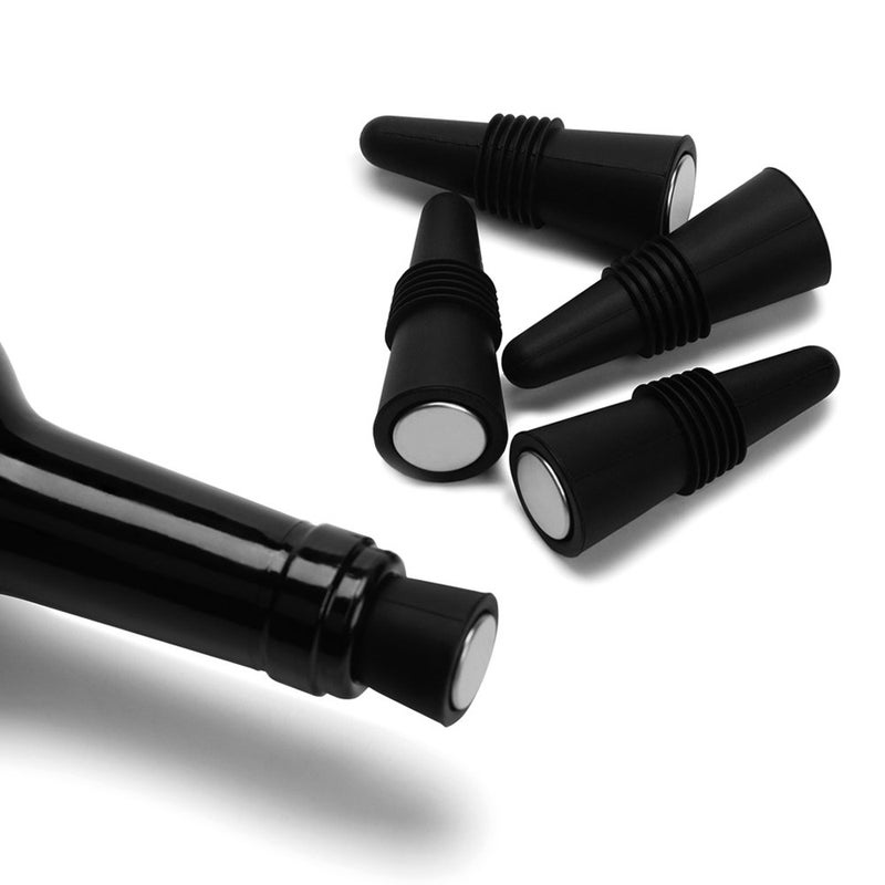 OHMAXHO Wine Stoppers (Set of 5), Silicone Wine Bottle stopper and Beverage Bottle Stoppers, Black - Image 1